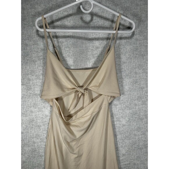 Lyaner Beige Sleeveless Cut-Out Front Midi Dress Women's Medium Body Con - Picture 3 of 9